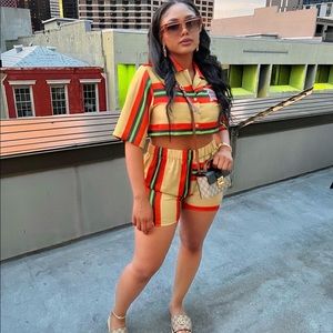Fiorucci Motel Stripe Shorts and Stripe Shirt Set